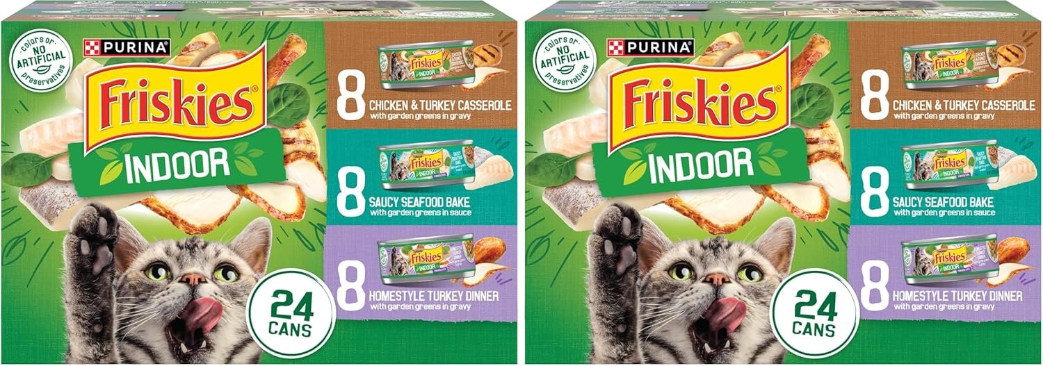 Friskies Purina Wet Cat Food for Indoor Cats: Chicken, Turkey, Seafood Variety