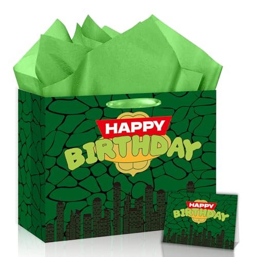 Nefrayd Large Turtle Birthday Gift Bag, Turtle With Tissue...