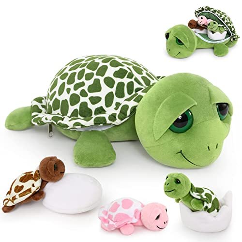 MorisMos Sea Turtle Stuffed Animal with Babies, 14-Inch...