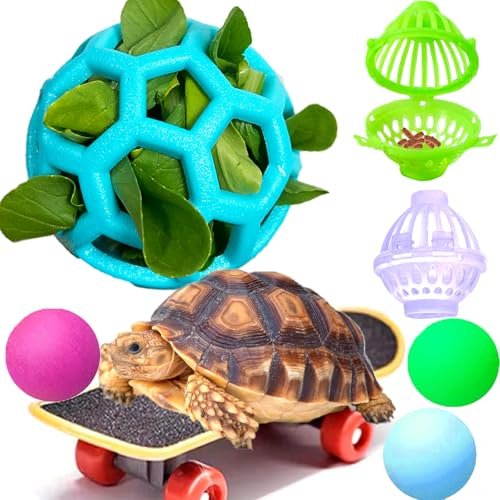 Fejapa 7 pcs Tortoise Treat Ball and Training Skateboard Set