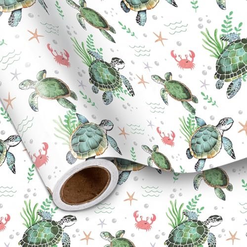 LeZakaa Sea Turtle Wrapping Paper Roll for Kids Birthday...