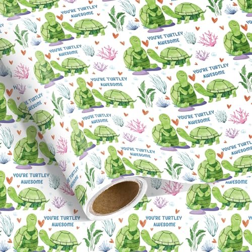 Pineraap Funny Turtle Birthday Wrapping Paper Roll, Ocean...