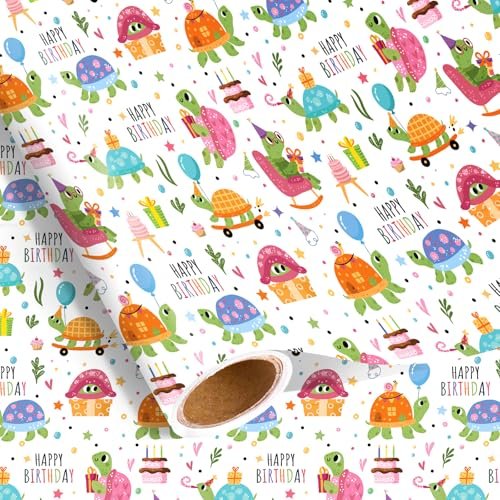 Pineraap Turtle Birthday Wrapping Paper Roll, Ocean Animal...