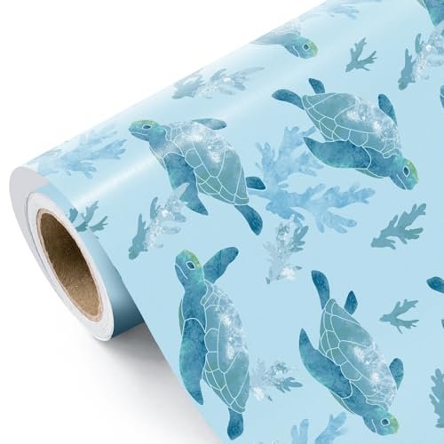 WRAPAJOLIC Sea Turtle Wrapping Paper Roll - Mini Coral...