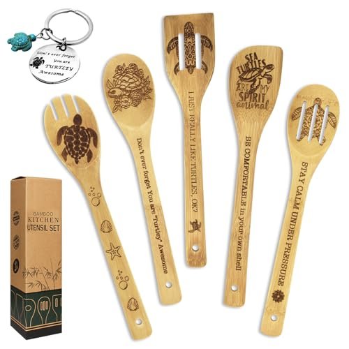 Sea Turtle Gifts for Women 6PCS Unique Bamboo Spoons Set