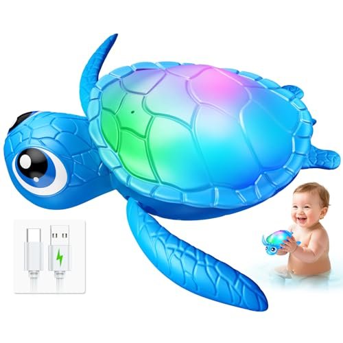 Electric Turtle Bath Toys - Automatic Swimming with LED...
