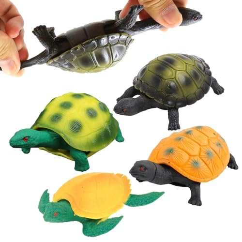 4 Pack 5 Inch Rubber Turtle Toys, Stretchy Tortoise Set