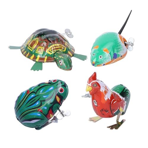 Toyvian 4Pcs Vintage Tin Toys Clockwork Toys Wind Up Animals