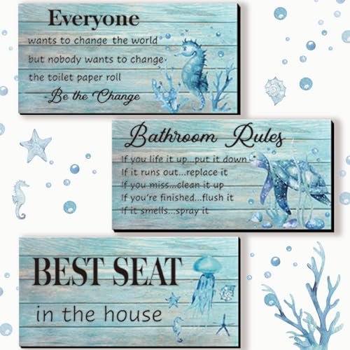 3-Piece Teal Sea Turtle Wall Art - Funny Bathroom Signs