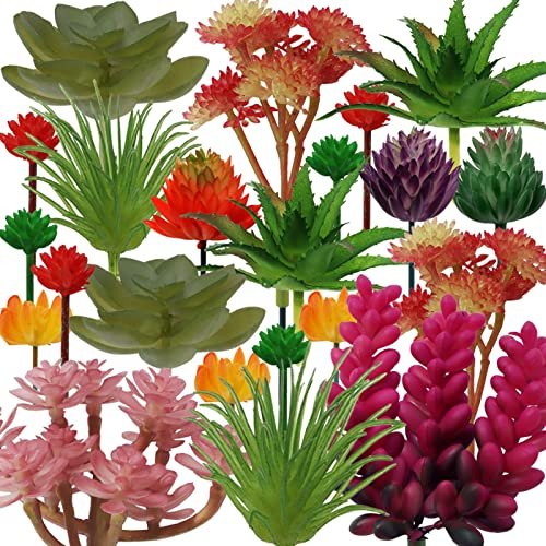 PietyPet 22pcs Colorful Fake Succulents, Mini Artificial...