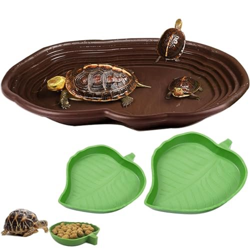 3PCS Tortoise Water Bowl with Ramp Leaf Soaking Dish