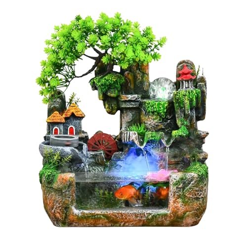 Upgraded Resin Tabletop Waterfall Fountain with LED Mist...