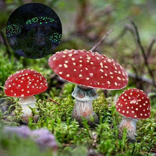 Erudvitt 3 Pcs Garden Mushroom Decor Glow in the Dark