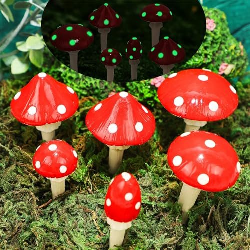 Juegoal Set of 6 Fairy Garden Miniature Glow Mushroom...