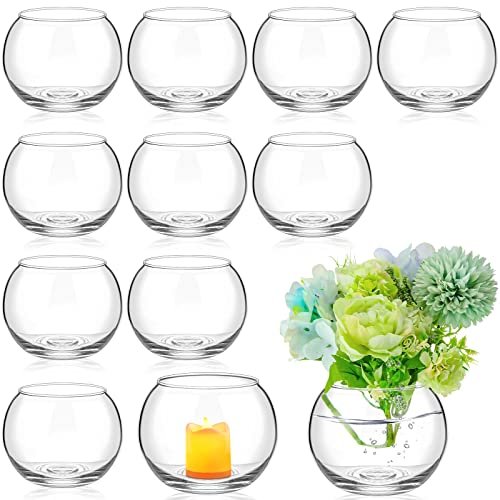 12 Pcs Glass Bubble Bowl Vase Bulk, Clear Round Centerpieces