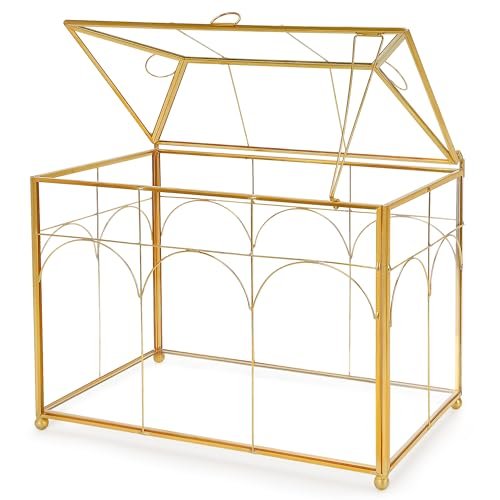 REDHUGO Handmade Glass Planter Terrarium with Lid, Gold...