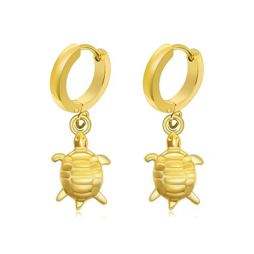 Gold Turtle Earrings for Women, Stainless Steel Gold Plated
