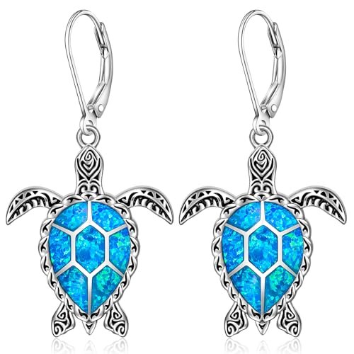 Turtle Earrings Sterling Silver Blue Opal Sea Turtle...