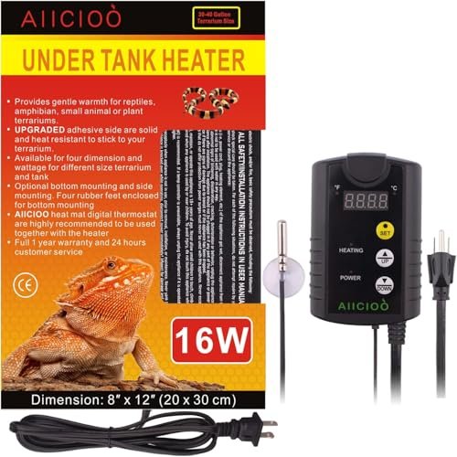 Aiicioo Under Tank Heater Thermostat - Reptile Heating Pad...