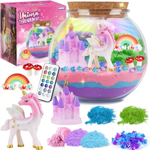 LAOESE Unicorn Light-Up Terrarium Kit for Kids LED Night...