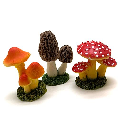 Aliotech 3pcs Mini Mushroom Figurines Lawn Garden Micro...