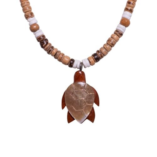 BlueRica Wood & Shell Sea Turtle on Coconut Shell Necklace