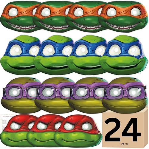 Unique Ninja Turtle Masks for Kids Party, 24 Count TMNT