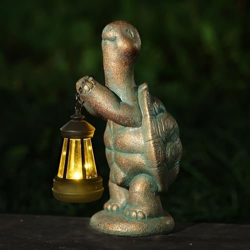 Roundot Turtle Solar Powered Outdoor Garden Statue, Resin...