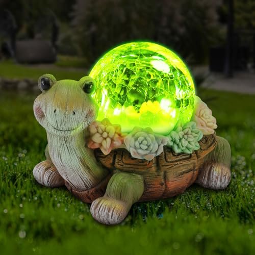 Solar Turtle Garden Statue Lights for Outdoor Succulent LED...
