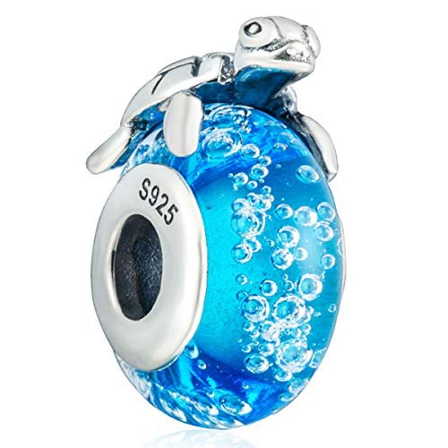 Sea Turtle Charms, on a Blue Bubble Murano Glass Beads