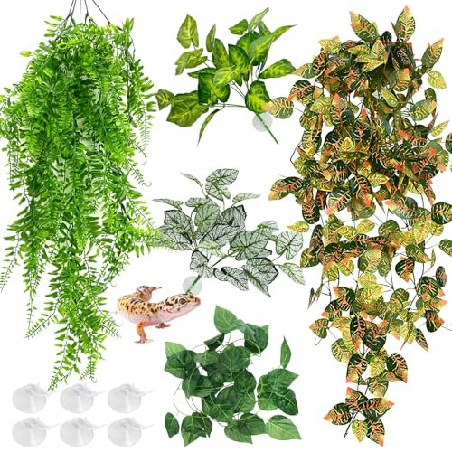 Hamiledyi 5 Pcs Reptile Plants Terrarium Hanging Fake Leaves