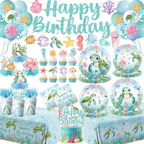 206pcs Ocean Turtle Birthday Party Supplies Under the Sea