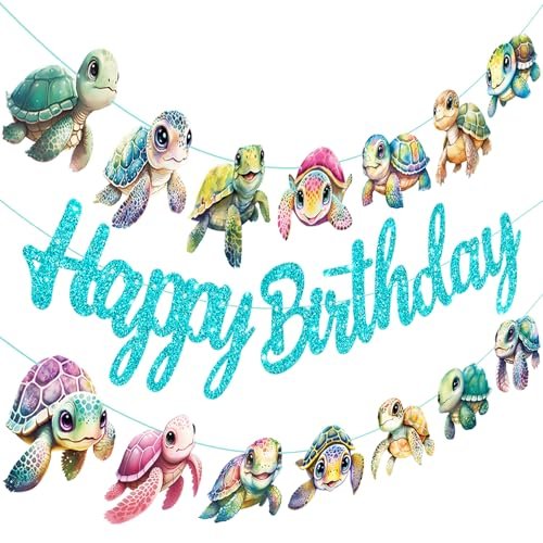 Sea Turtle Happy Birthday Banners 2PCS Turtle Party...