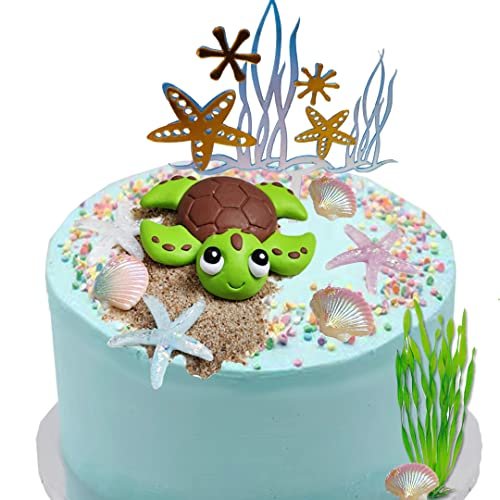 Baby Turtle Cake Topper Sea Shells Star Conch Ocean Theme