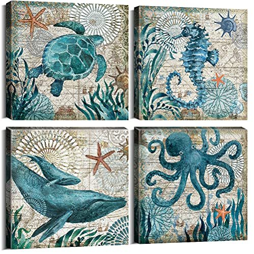 Bathroom Wall Art Beach Decor Ocean Sea Turtle Canvas...