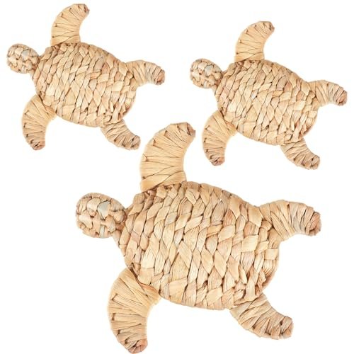 Threehoney 3 Pcs Turtle Beach Theme Decor Wicker Wall Art