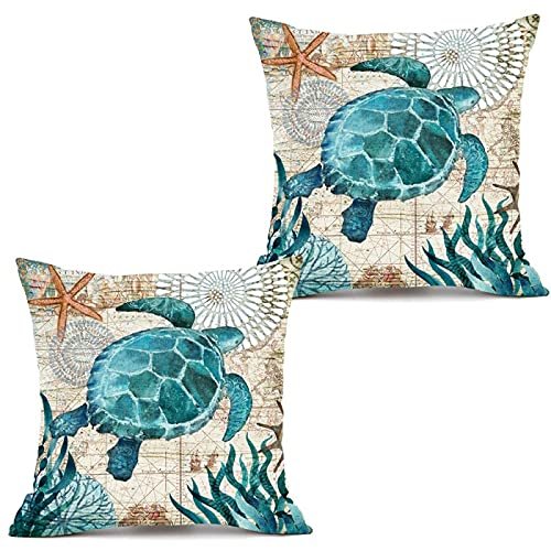 KAKABUQU Ocean Themed Decorative Pillow Cover 18x18 Set of 2