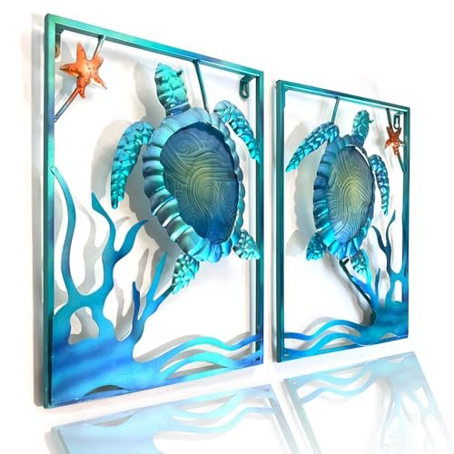 LIFFY Metal Sea Turtle Beach Themed Bathroom LED Wall Art