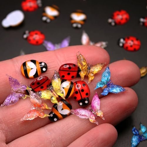 Miniature Micro Resin Ladybug Butterfly Bee set, for Fairy...