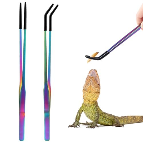 OLIISS Stainless Steel Reptile Feeding Tongs with Rubber...