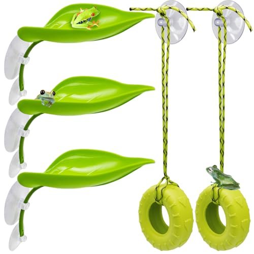 Niuohoy Tree Frog Habitat Toy Plastic Leaf Tire Swing