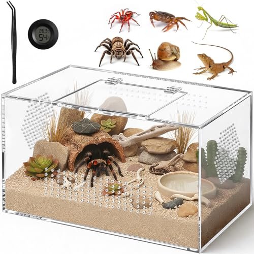 Acrylic Reptile Terrarium, Pre-Assembled Tarantula...