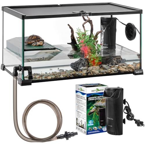 REPTIZOO Glass Turtle Tank Kit, 10 Gallon with Drainage...