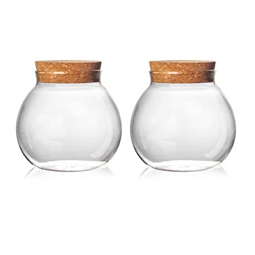 Aurfedes Set of 2 round glass jars with cork lids