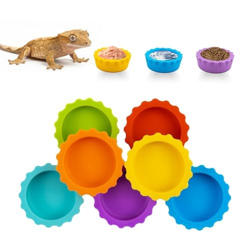 7 Pack Crested Gecko Food and Water Eudimysx Silicone Bowls