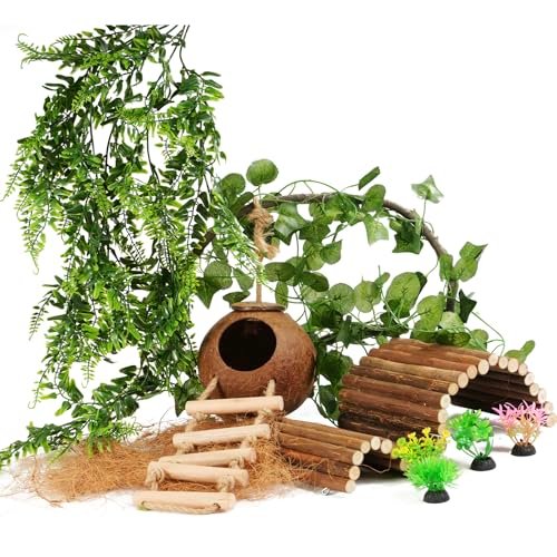 10PCS Crested Gecko Tank Accessories, Reptile Plants Bridge...