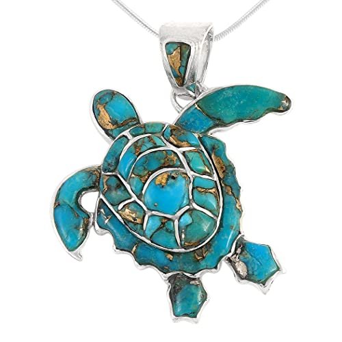 Turtle Pendant Necklace 925 Sterling Silver Genuine...