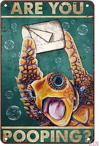 Bathroom Ocean Turtle Tin Signs, Funny Decor Vintage Metal...
