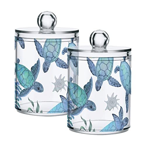 ALAZA Bathroom Canister Set of 2, Beach Coastal Turtle Jars