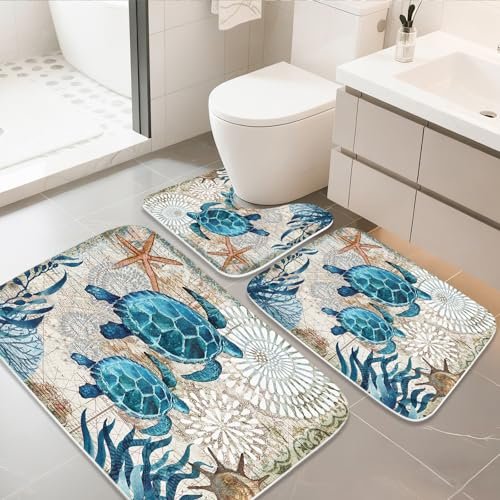 Final Friday Nautical Sea Turtles Blue Ocean Bathroom Rug...